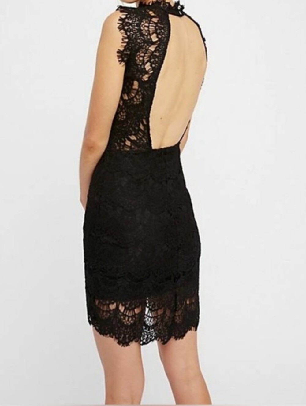 Free People Intimately Daydream Lace Mini Dress Black Open Back NWT Size M